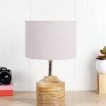 Wood Table lamp with Grey Cotton Shade