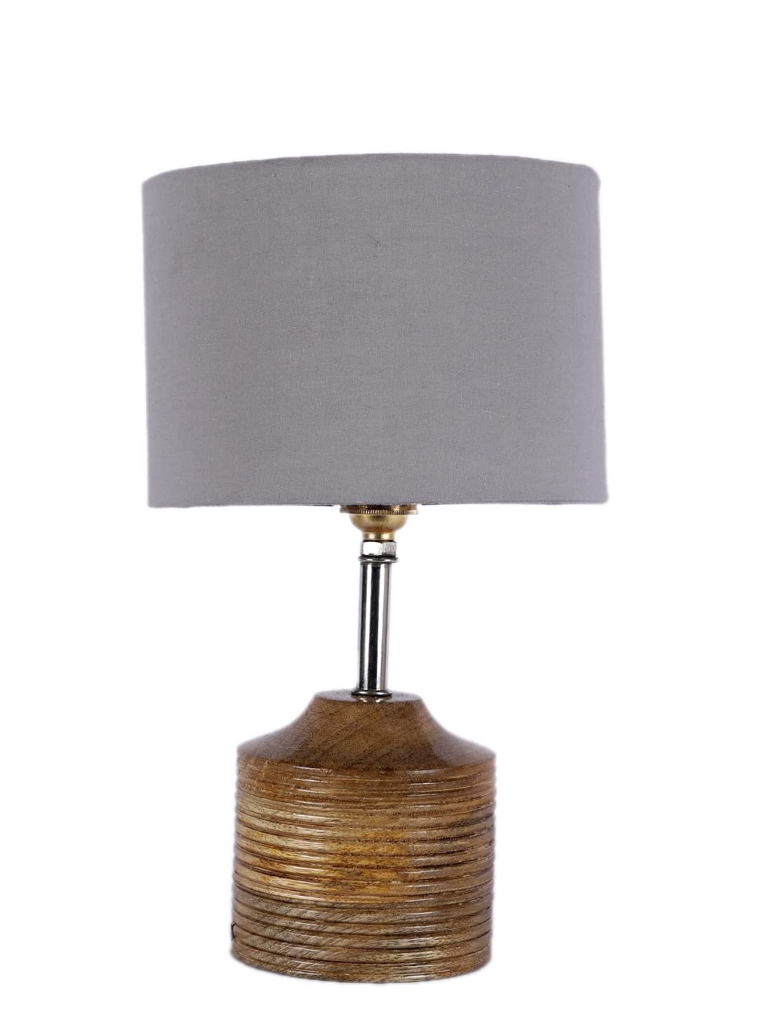Wood Table lamp with Grey Cotton Shade
