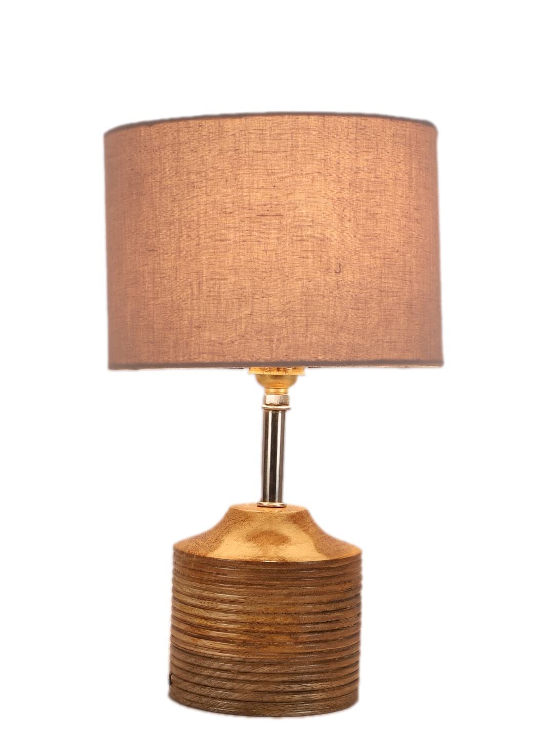 Wood Table lamp with Grey Cotton Shade