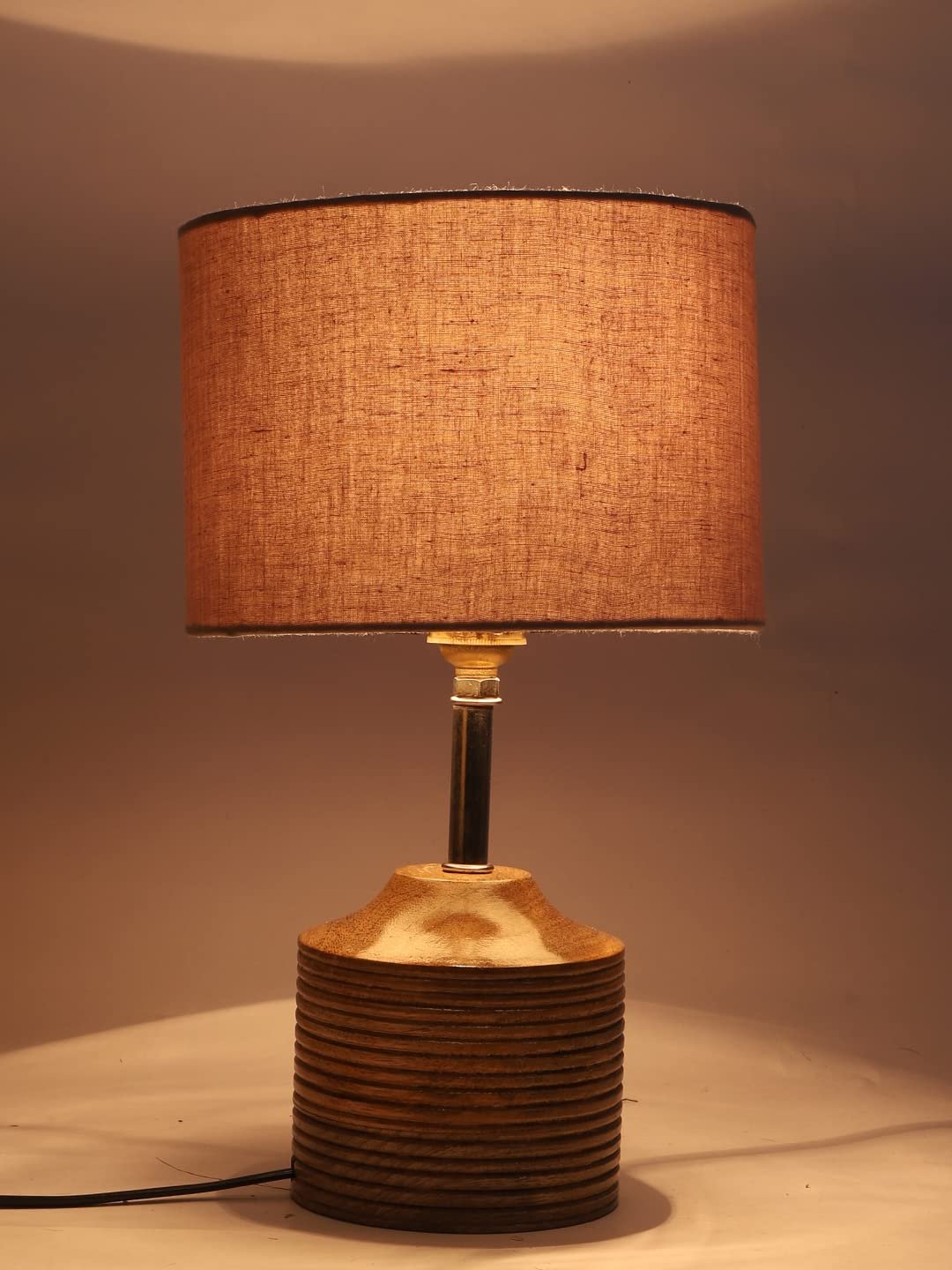 Wood Table lamp with Grey Cotton Shade