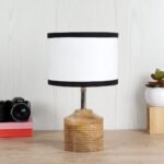 Wood Table lamp with Multicolor Cotton Shade