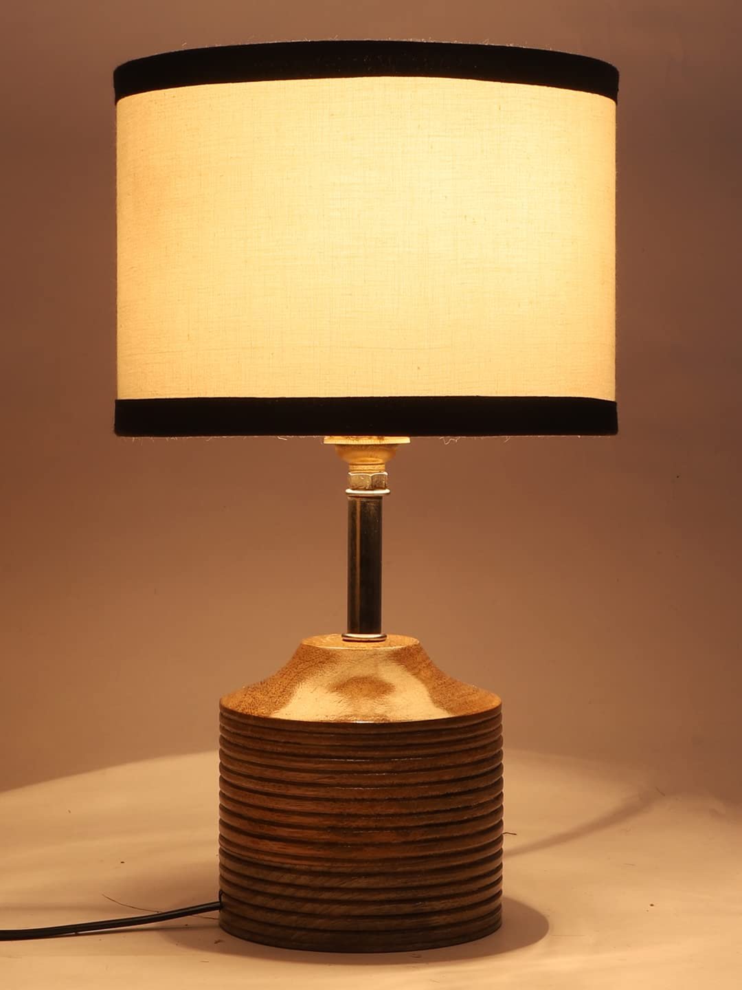Wood Table lamp with Multicolor Cotton Shade