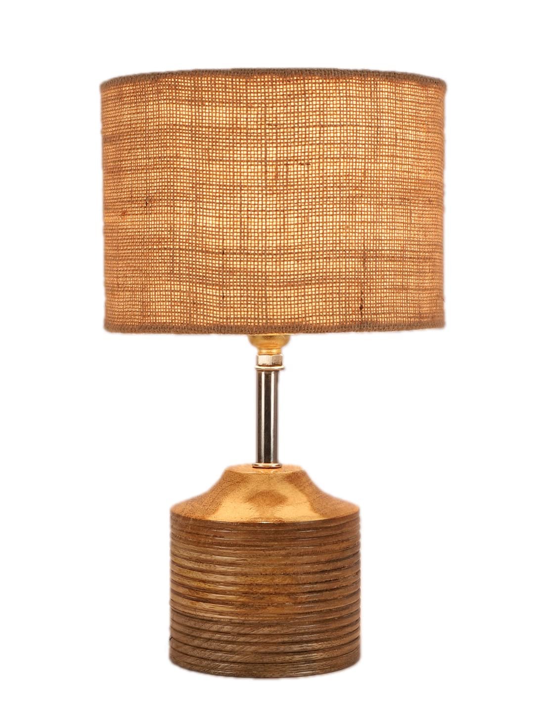 Wood Table lamp with Beige Jute Shade