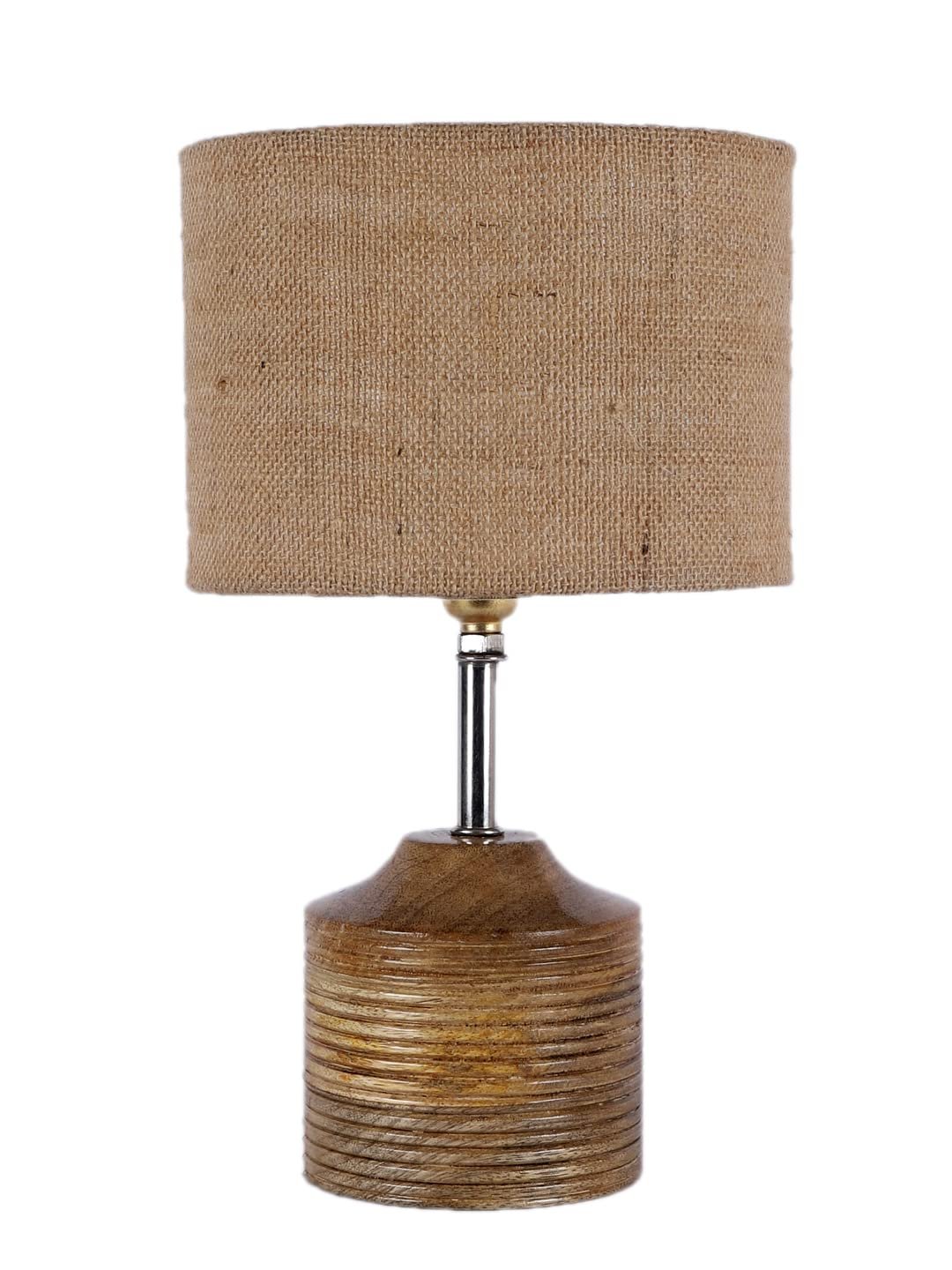 Wood Table lamp with Beige Jute Shade
