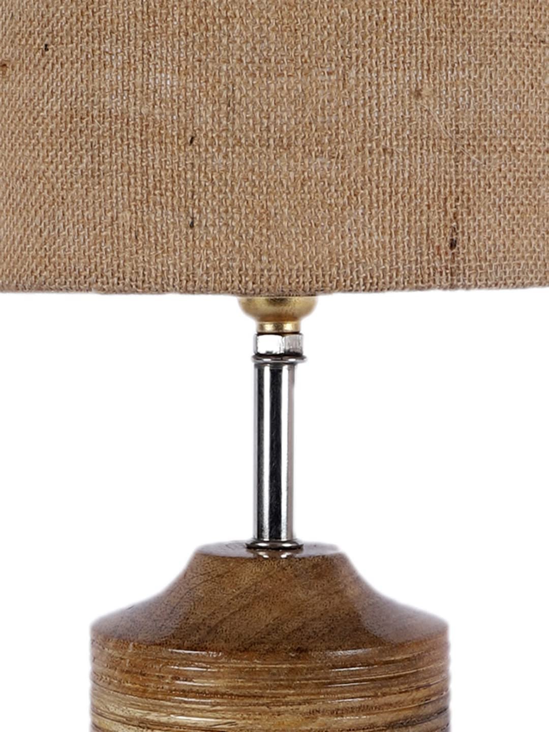 Wood Table lamp with Beige Jute Shade