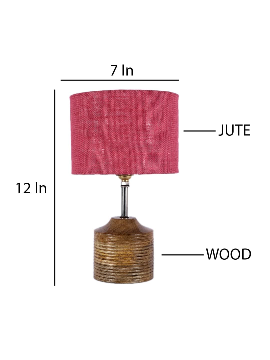 Wood Table lamp with Pink Jute Shade