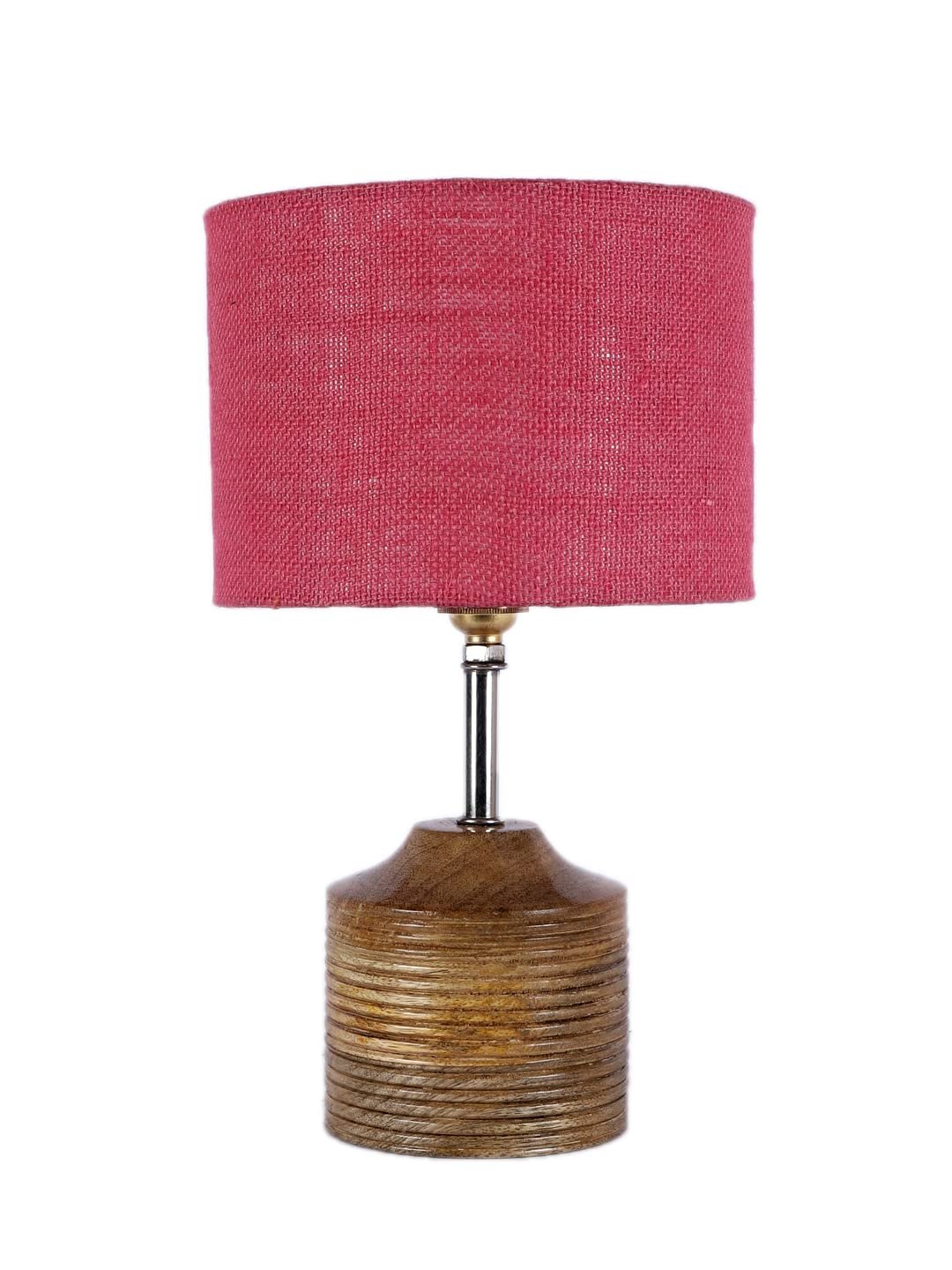 Wood Table lamp with Pink Jute Shade
