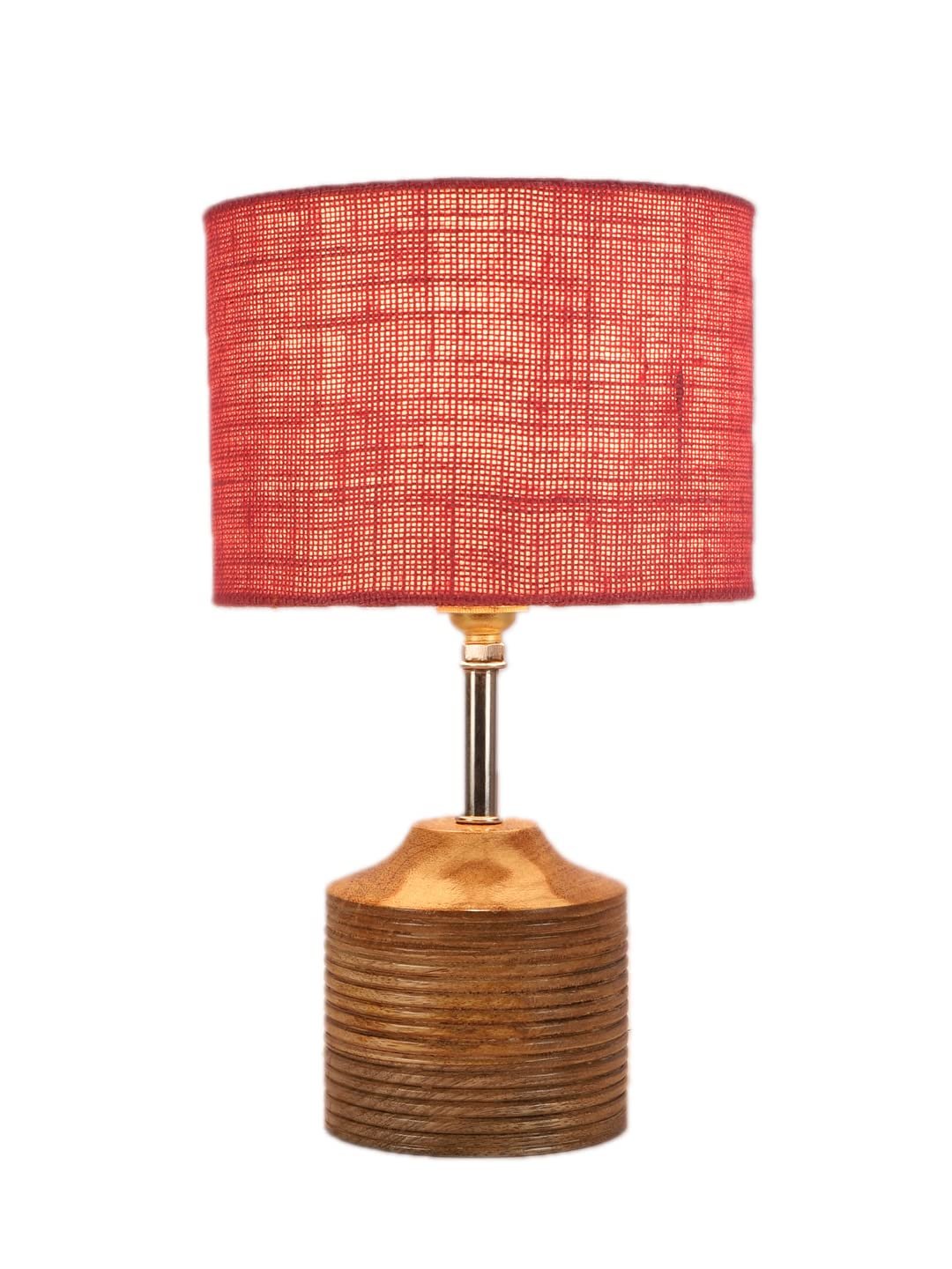 Wood Table lamp with Pink Jute Shade