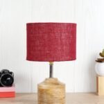 Wood Table lamp with Maroon Jute Shade
