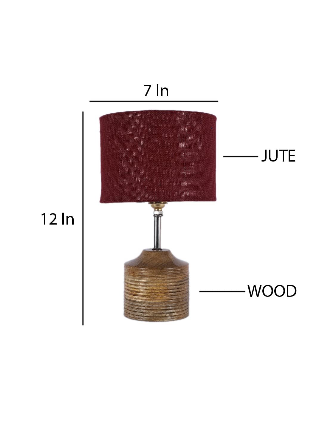 Wood Table lamp with Maroon Jute Shade