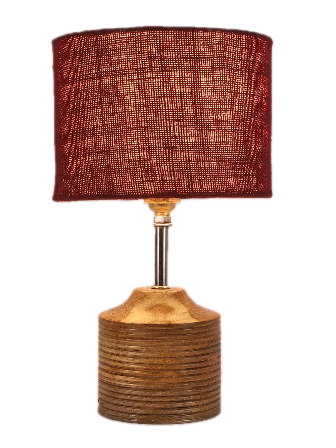 Wood Table lamp with Maroon Jute Shade