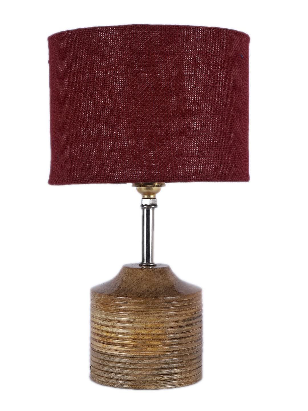 Wood Table lamp with Maroon Jute Shade