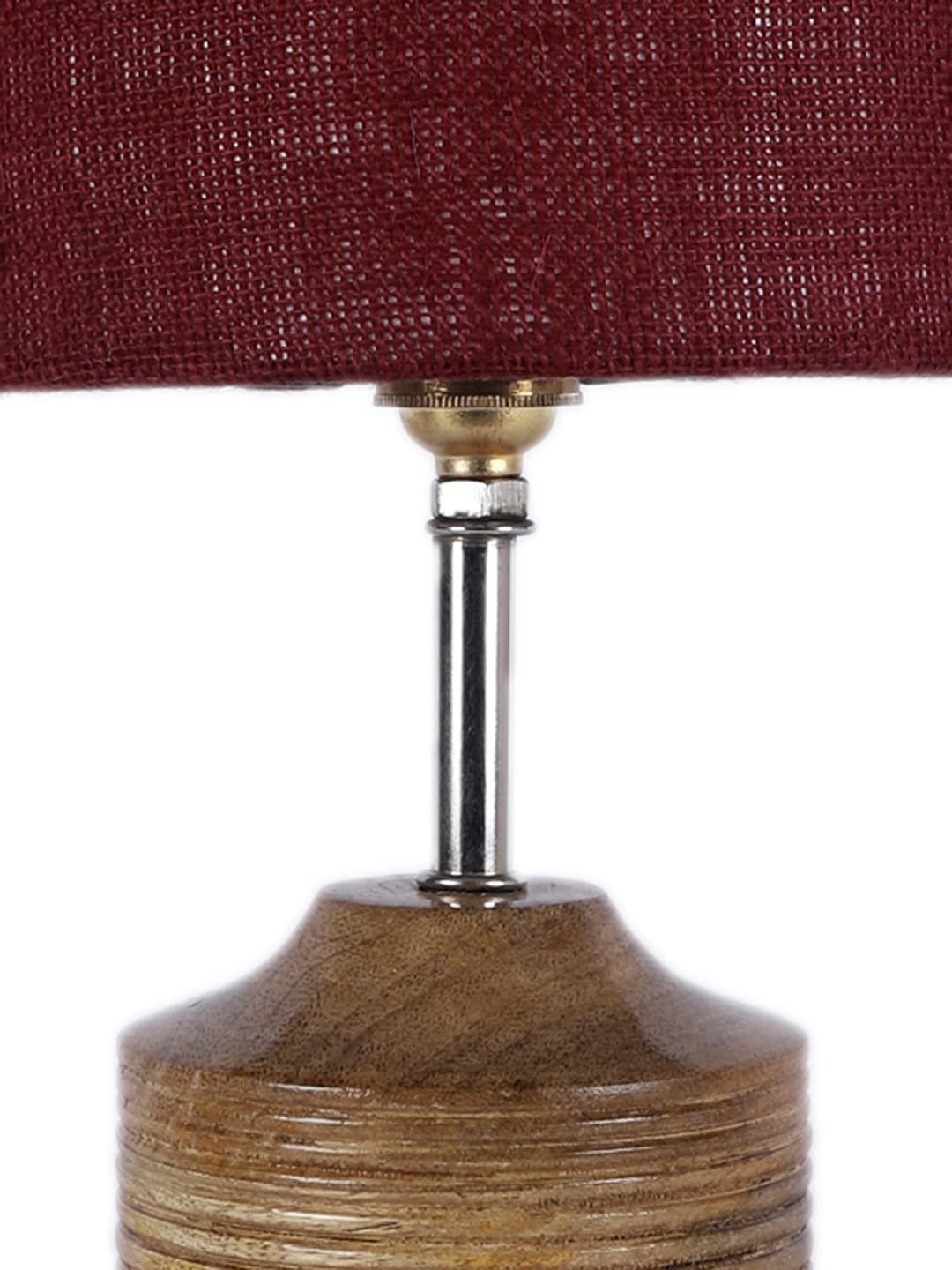 Wood Table lamp with Maroon Jute Shade