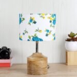 Wood Table lamp with Multicolor Cotton Shade