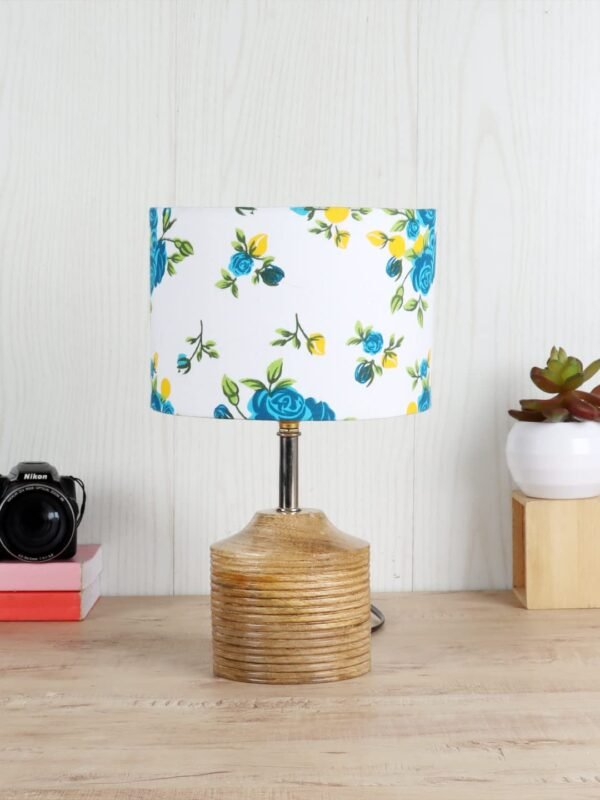 Wood Table lamp with Multicolor Cotton Shade
