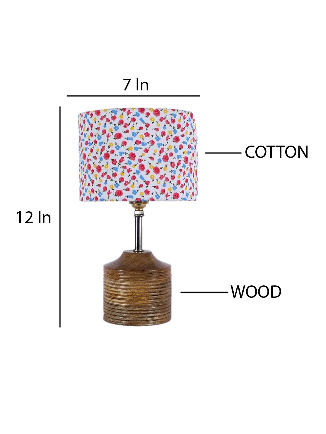 Wood Table lamp with Multicolor Cotton Shade