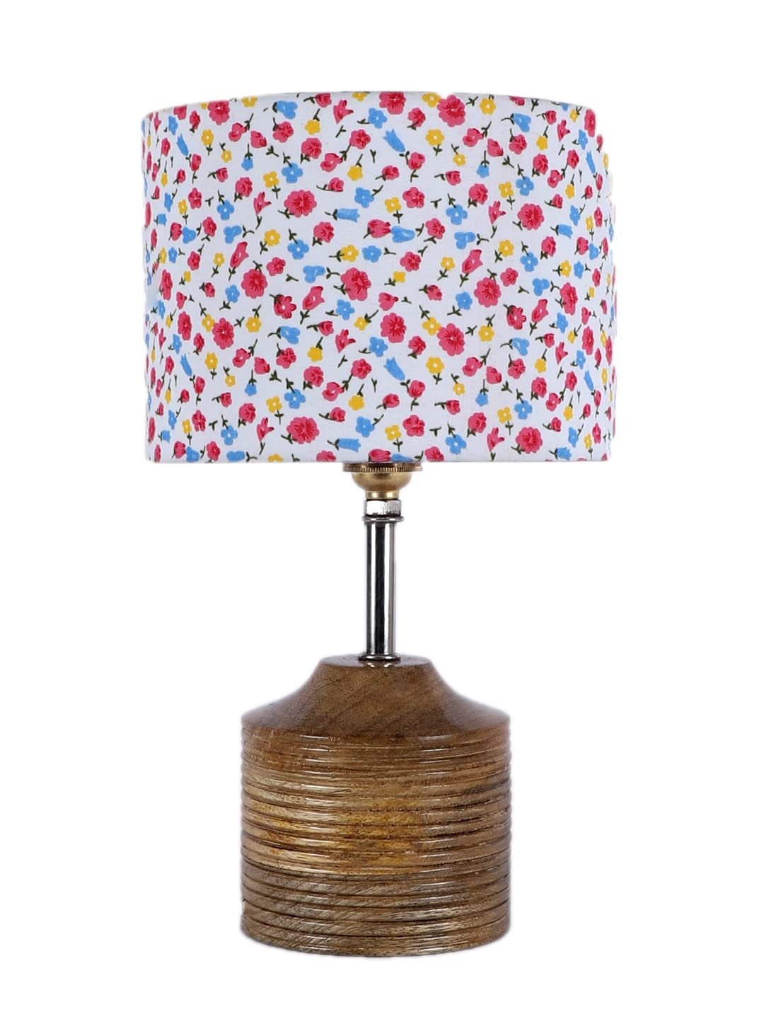 Wood Table lamp with Multicolor Cotton Shade