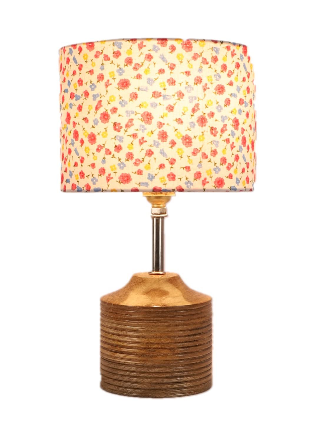 Wood Table lamp with Multicolor Cotton Shade