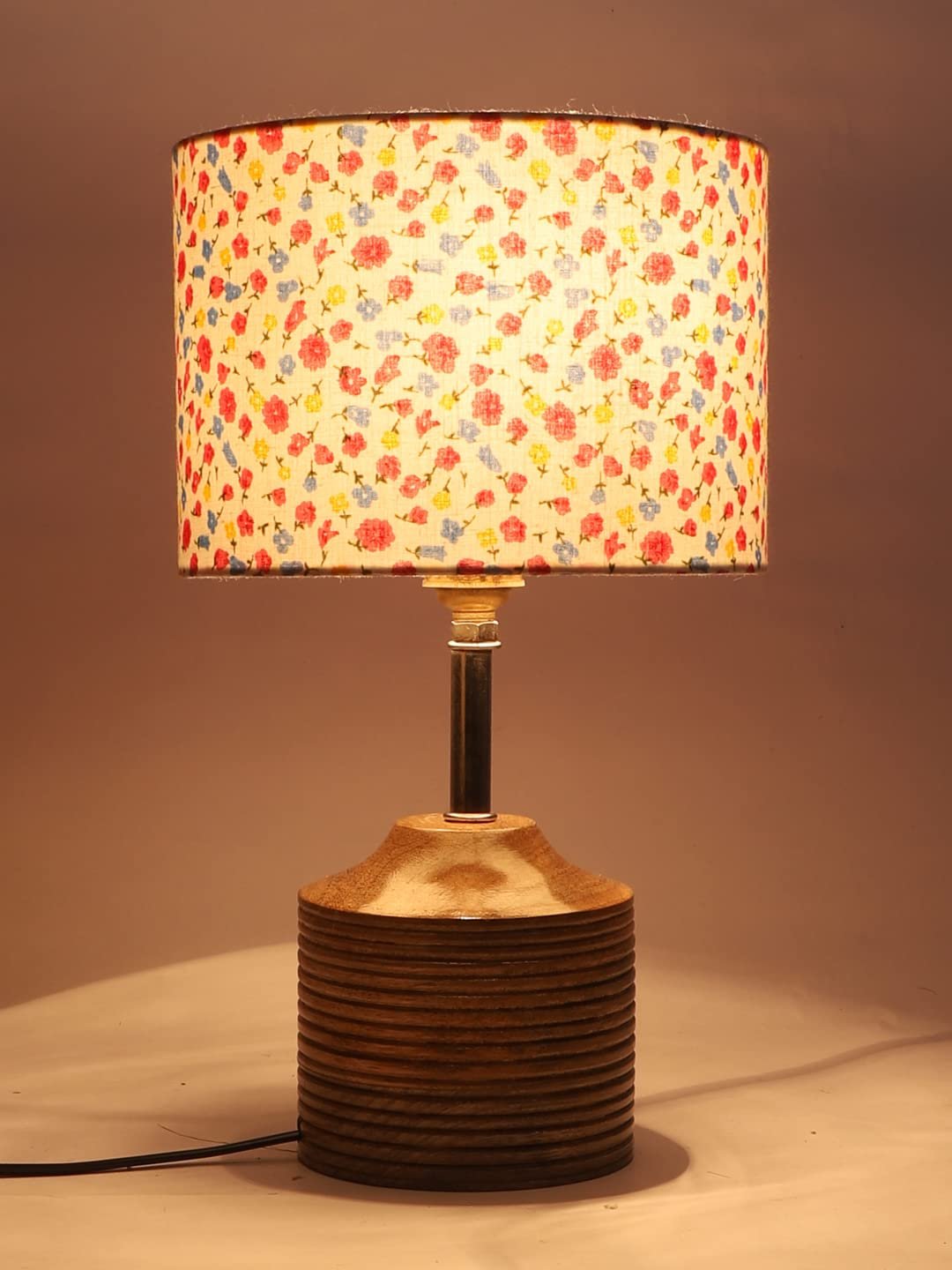 Wood Table lamp with Multicolor Cotton Shade