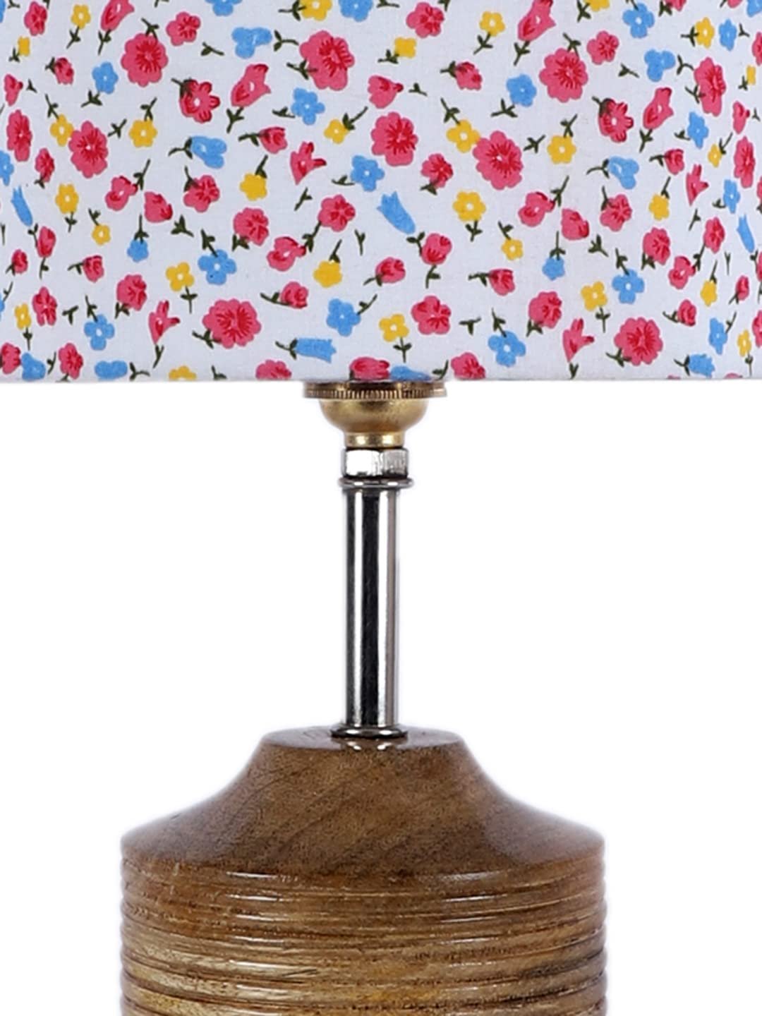 Wood Table lamp with Multicolor Cotton Shade