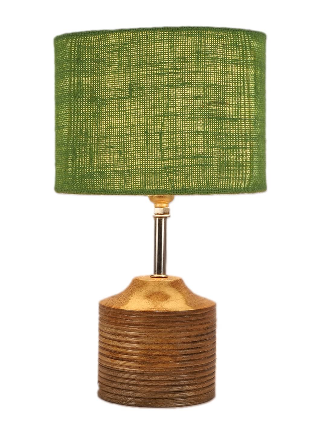 Wood Table lamp with Green Jute Shade