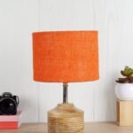 Wood Table lamp with Orange Jute Shade