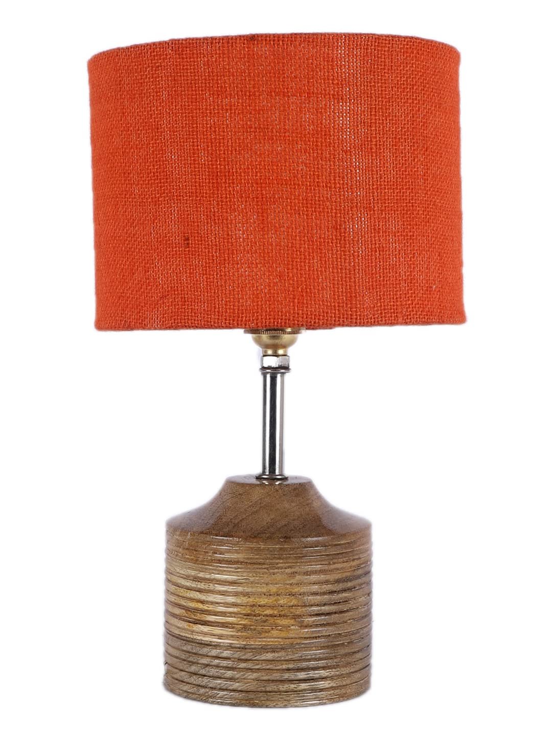 Wood Table lamp with Orange Jute Shade