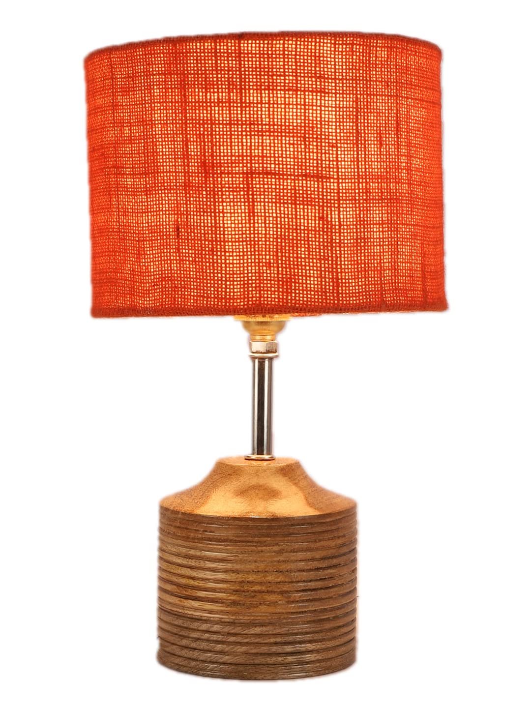 Wood Table lamp with Orange Jute Shade