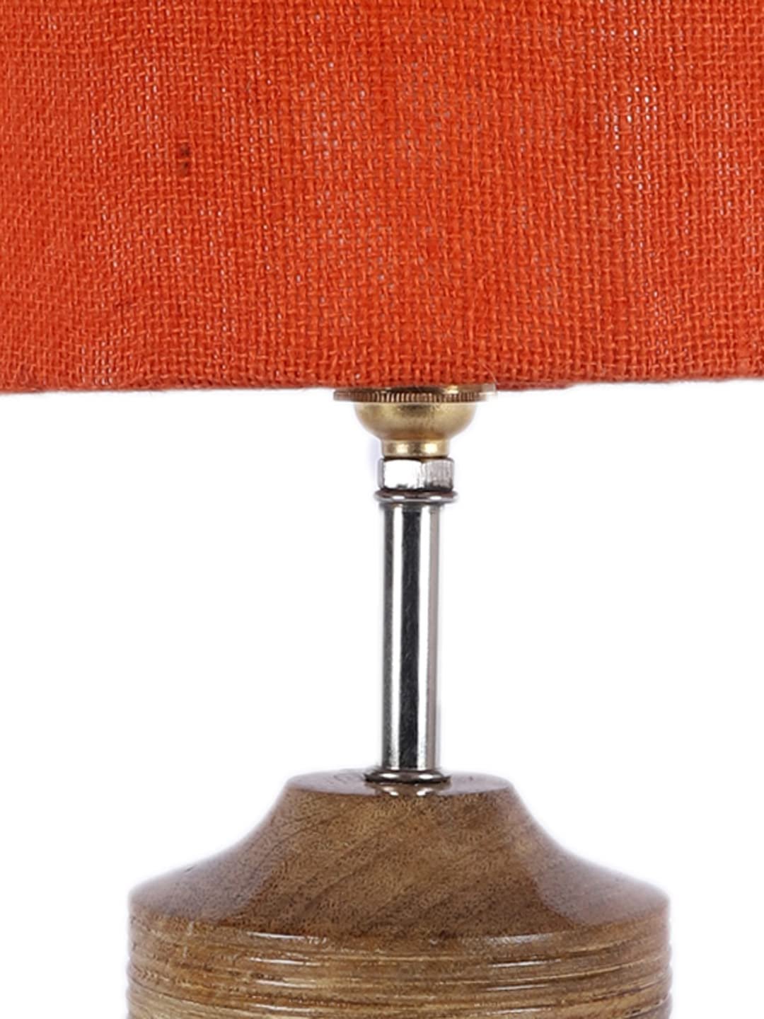 Wood Table lamp with Orange Jute Shade