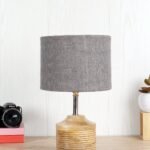 Wood Table lamp with Grey Jute Shade