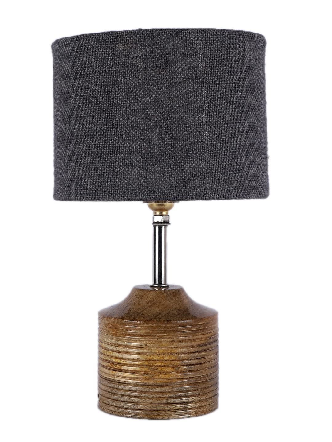 Wood Table lamp with Grey Jute Shade