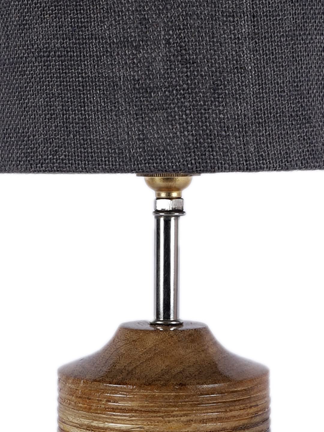 Wood Table lamp with Grey Jute Shade