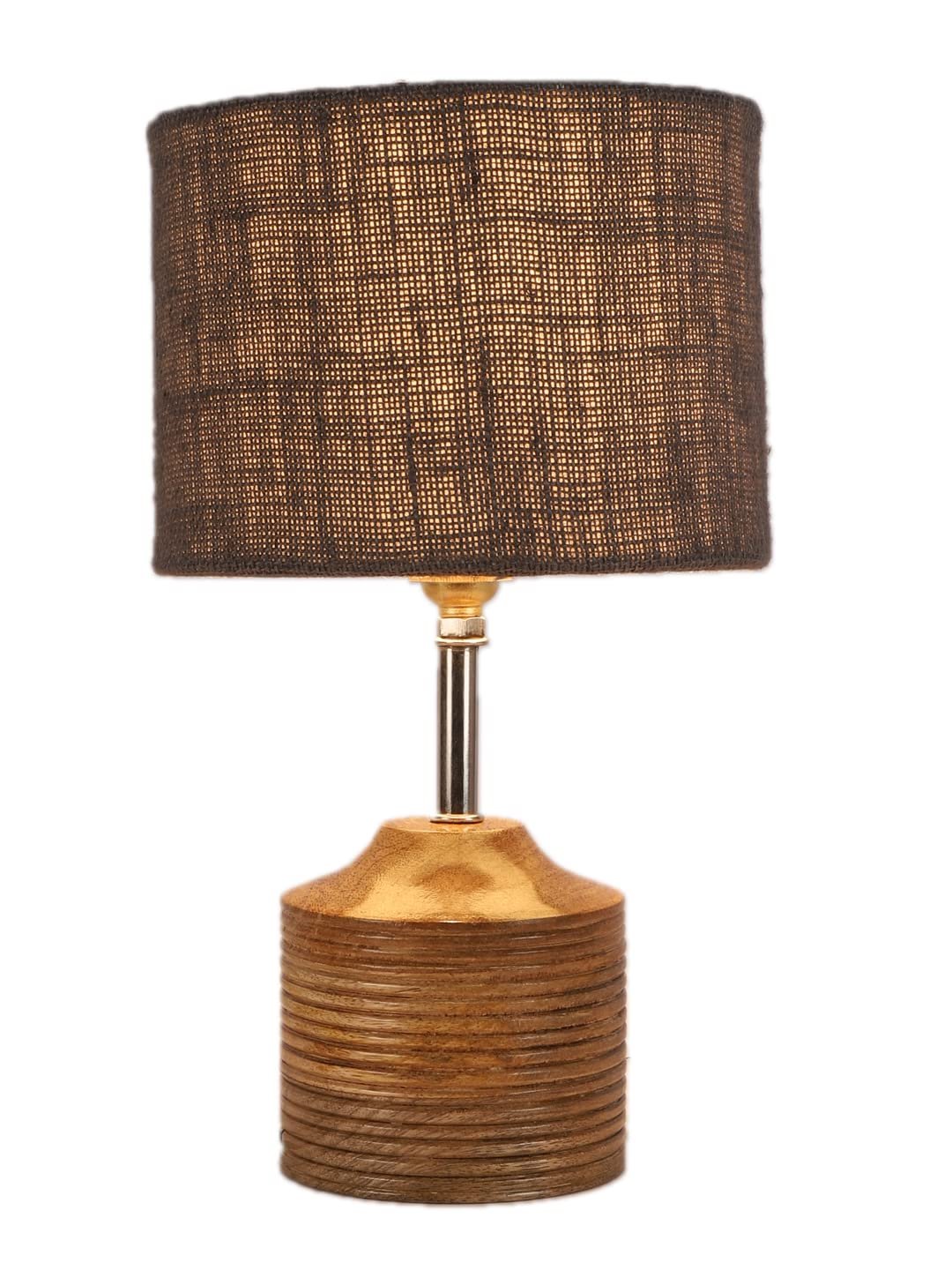 Wood Table lamp with Grey Jute Shade