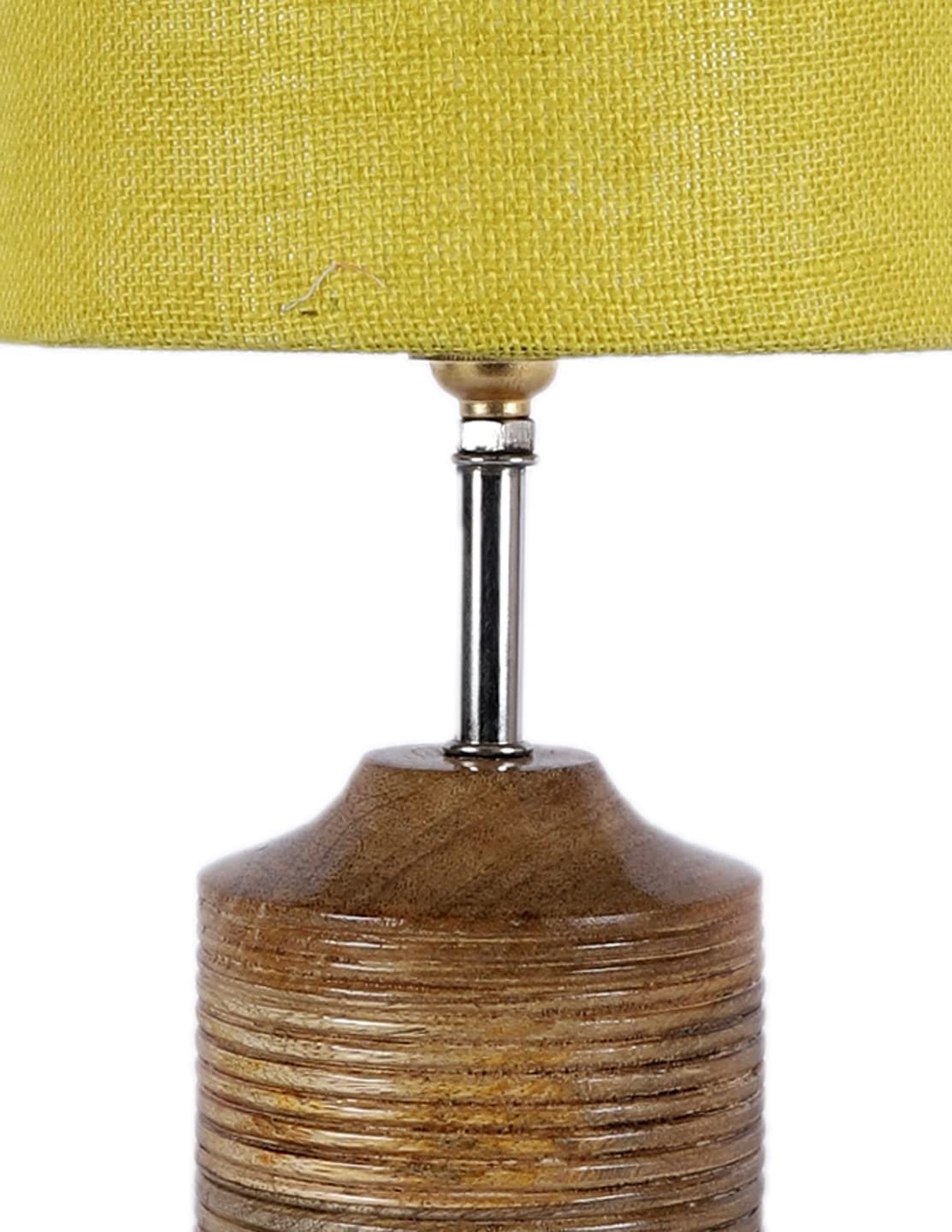 Wood Table lamp with Yellow Jute Shade