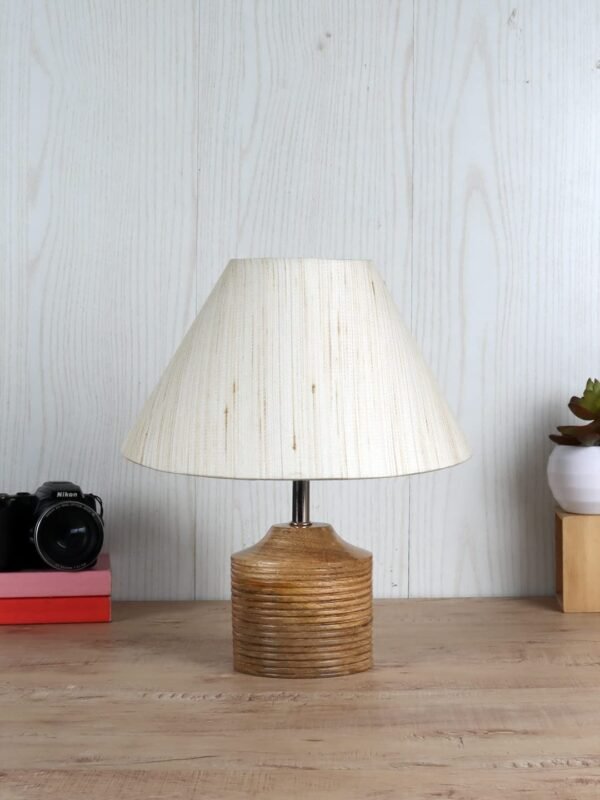 Wood Table lamp with Off-White Cotton Shade