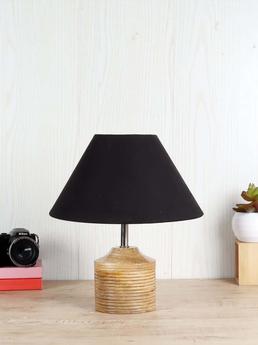 Wood Table lamp with Black Cotton Shade