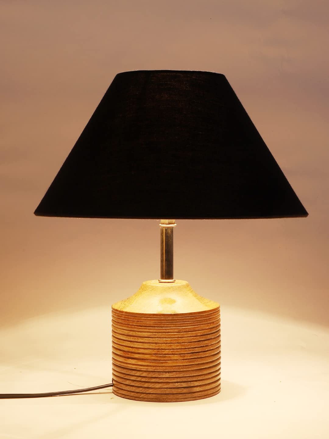 Wood Table lamp with Black Cotton Shade