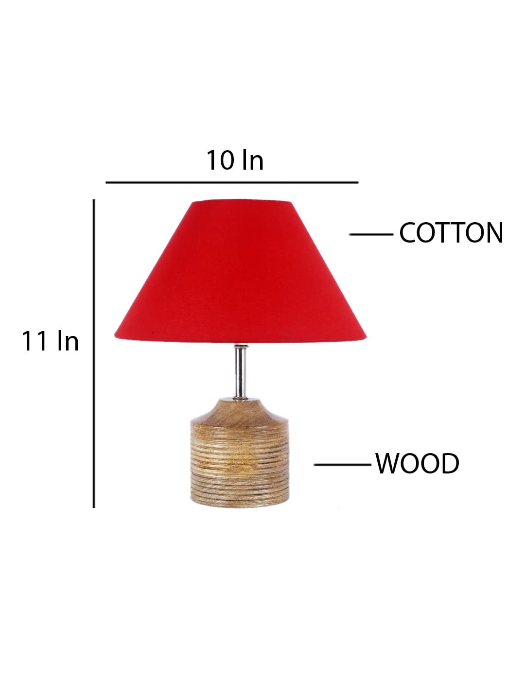 Wood Table lamp with Red Cotton Shade