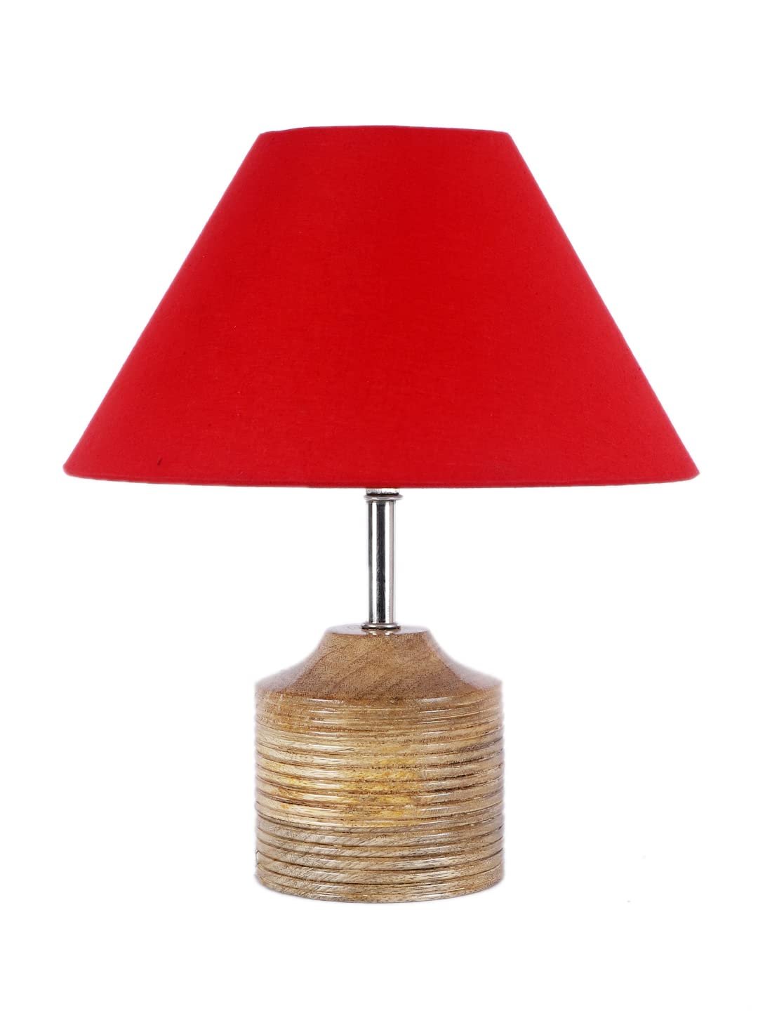 Wood Table lamp with Red Cotton Shade
