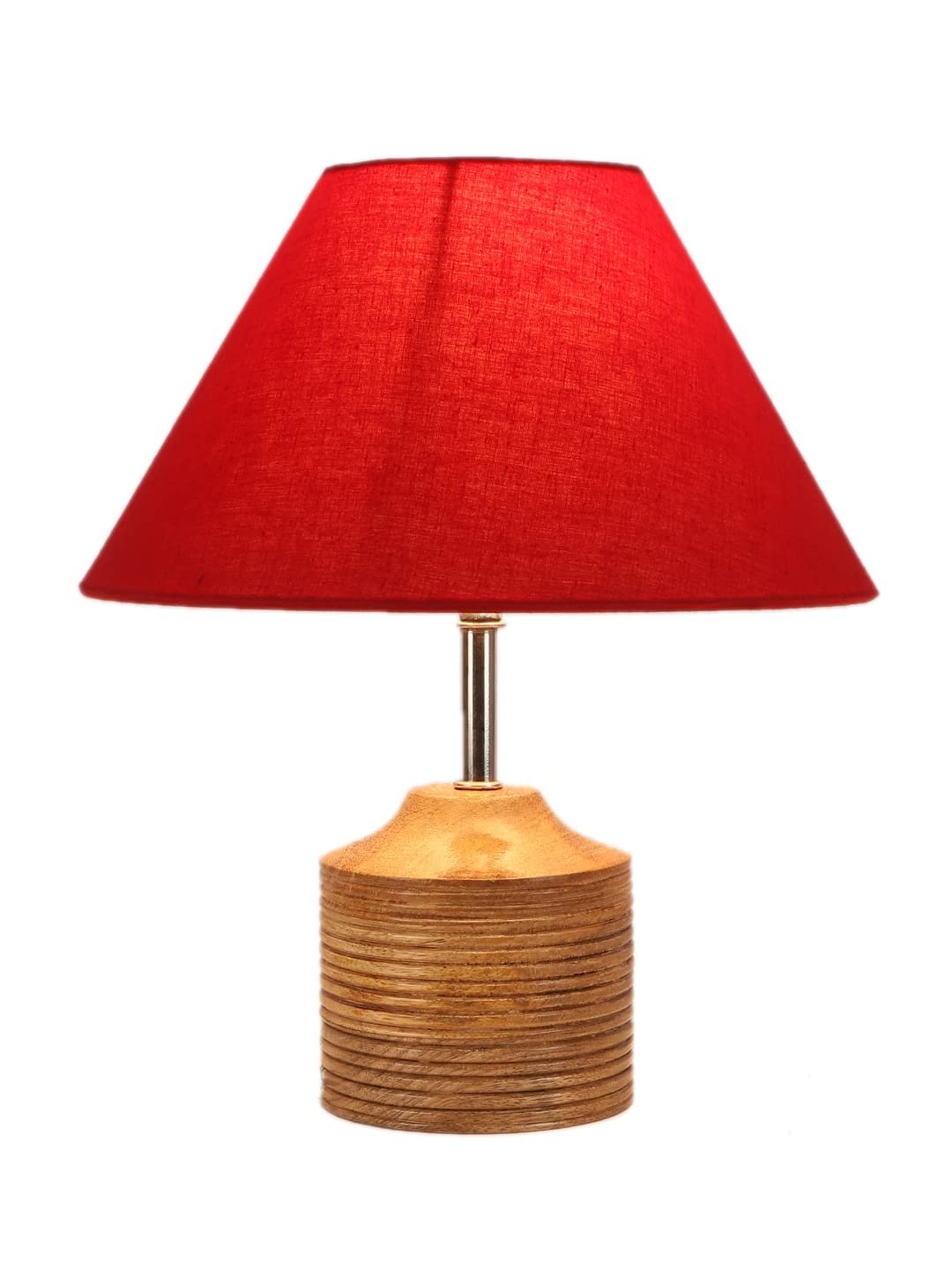 Wood Table lamp with Red Cotton Shade