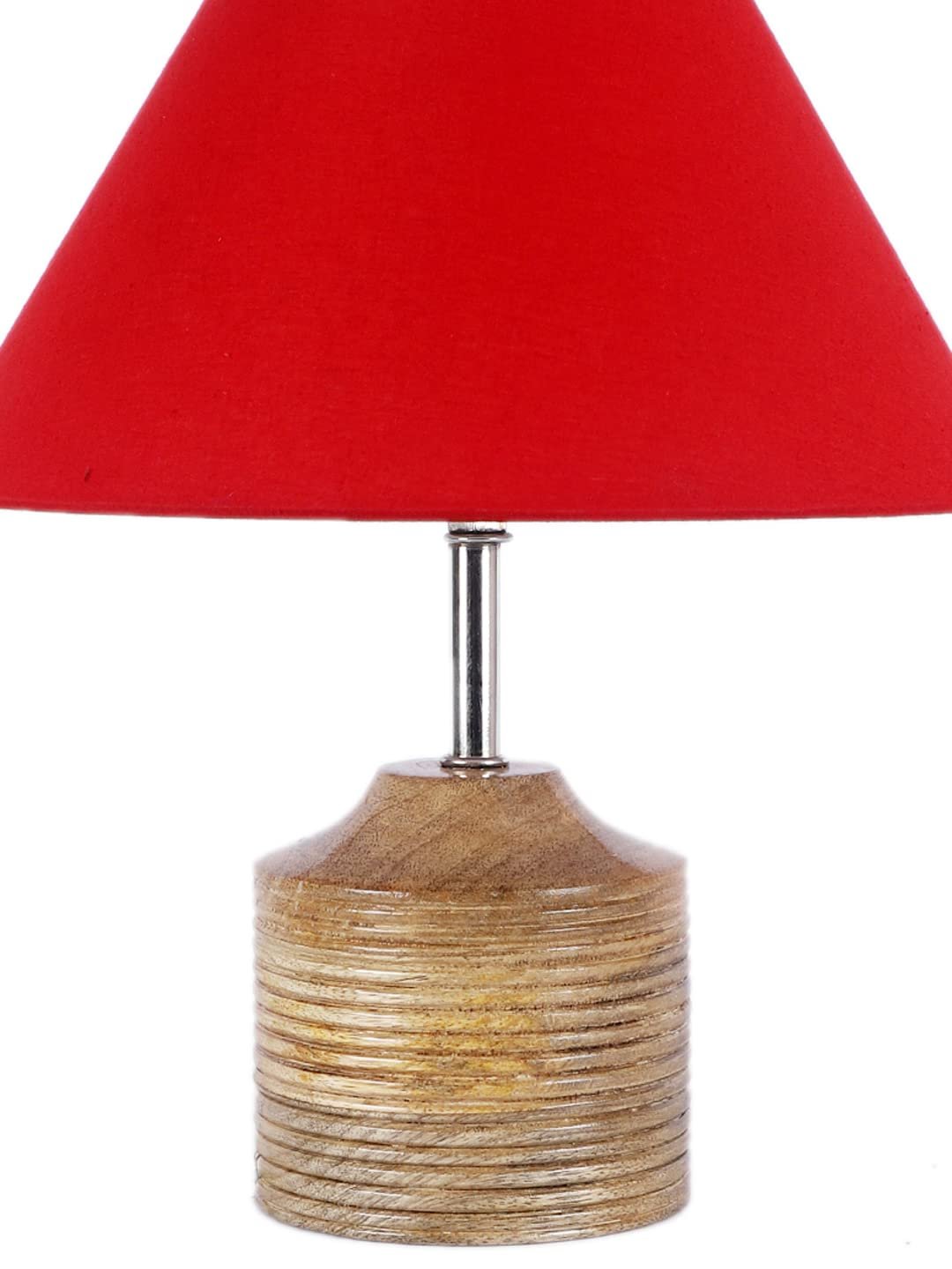 Wood Table lamp with Red Cotton Shade