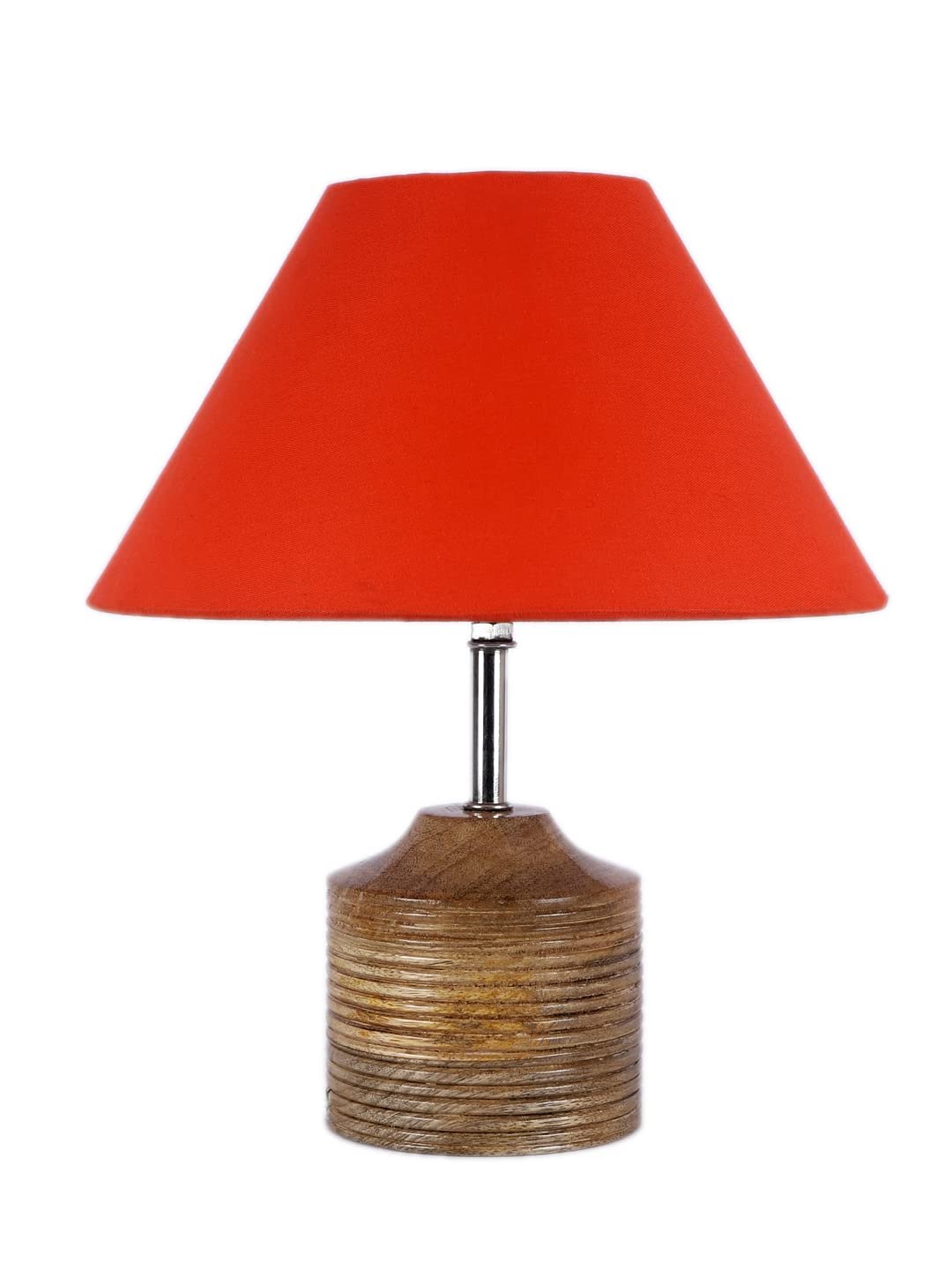 Wood Table lamp with Orange Cotton Shade