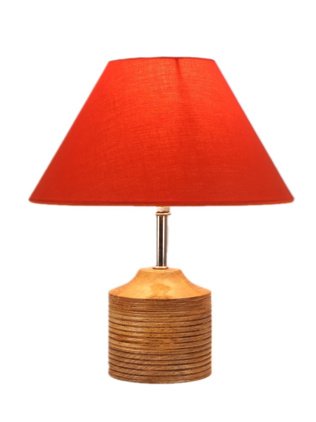 Wood Table lamp with Orange Cotton Shade