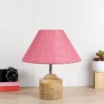 Wood Table lamp with Pink Jute Shade