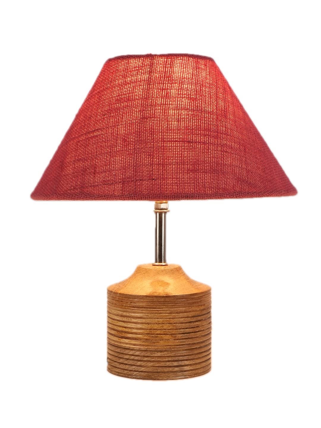 Wood Table lamp with Pink Jute Shade
