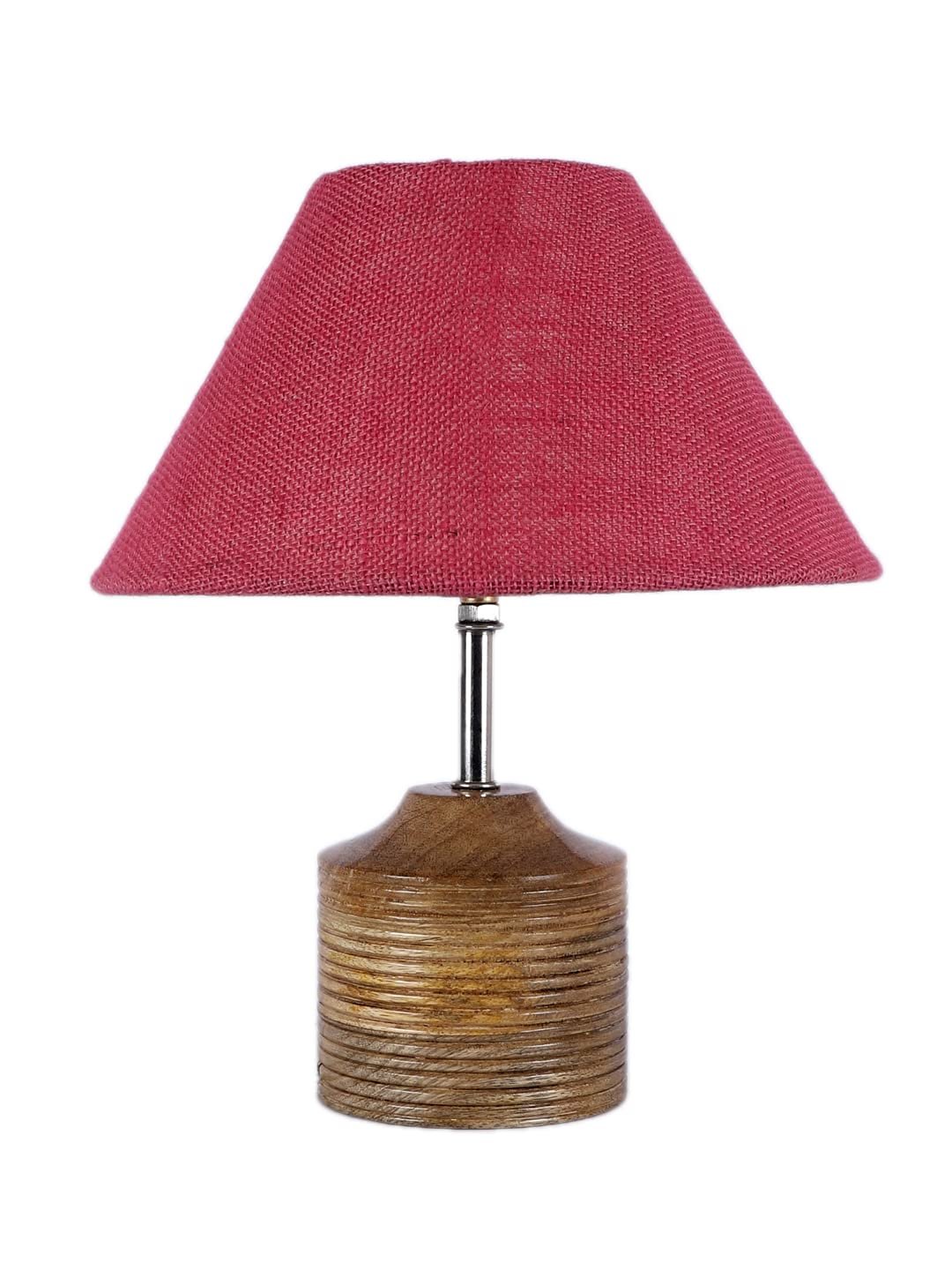 Wood Table lamp with Pink Jute Shade