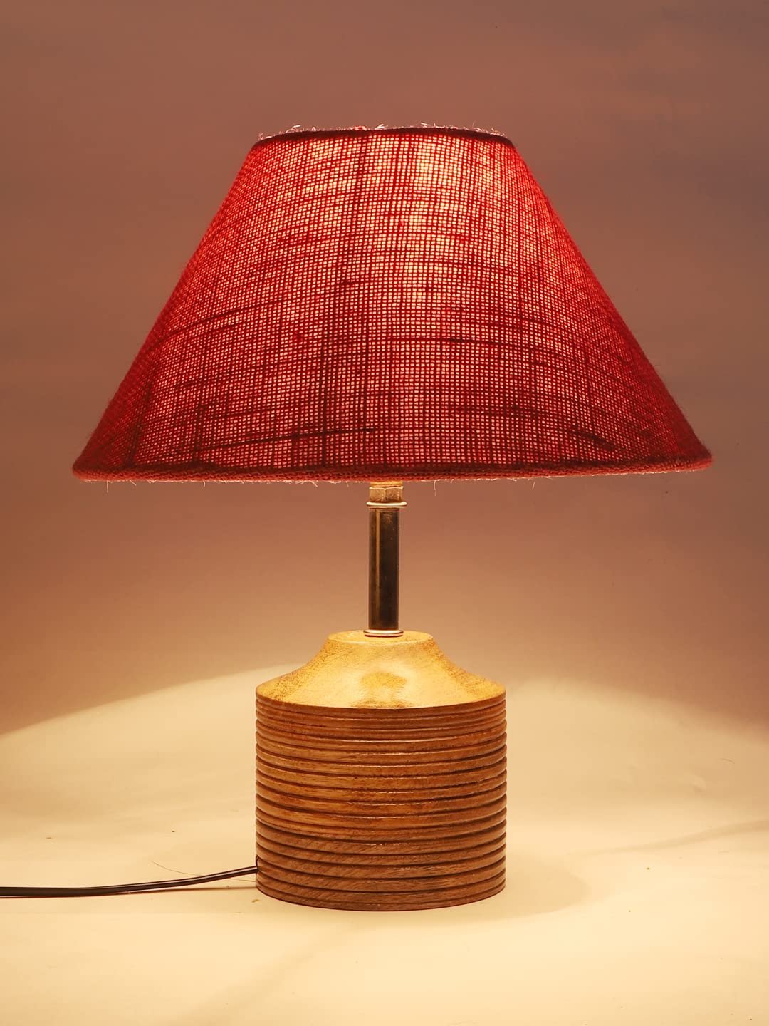 Wood Table lamp with Pink Jute Shade