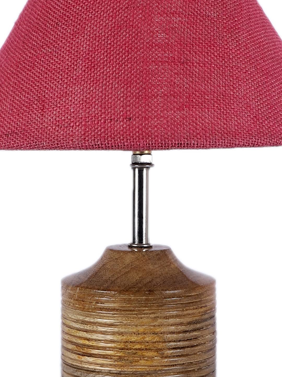 Wood Table lamp with Pink Jute Shade