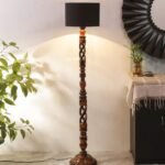 Black Cotton Drum Wooden Floor Lamp -2-(12×56.7inches) -Open Snake