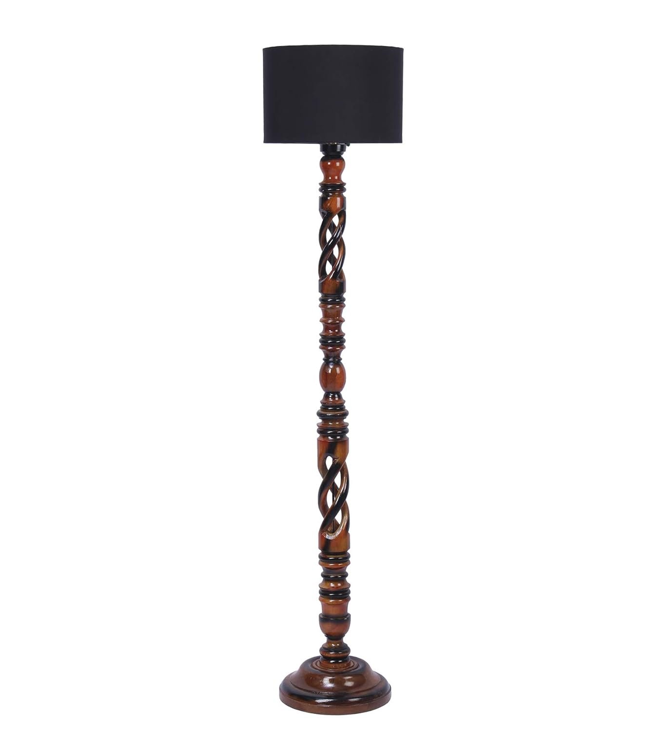 Black Cotton Drum Wooden Floor Lamp -2-(12x56.7inches) -Open Snake